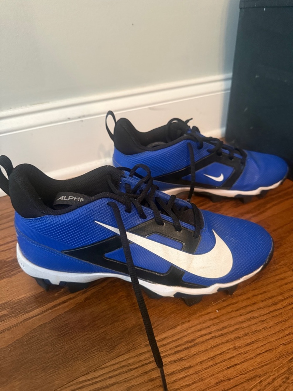 Nike Youth Royal Blue and Black Cleats with White Swoosh